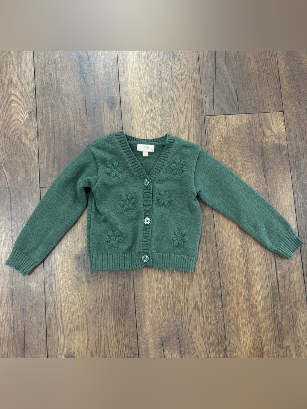 Btween Baby Knit Flowers Cardigan Sweater, Green, Size 24 months